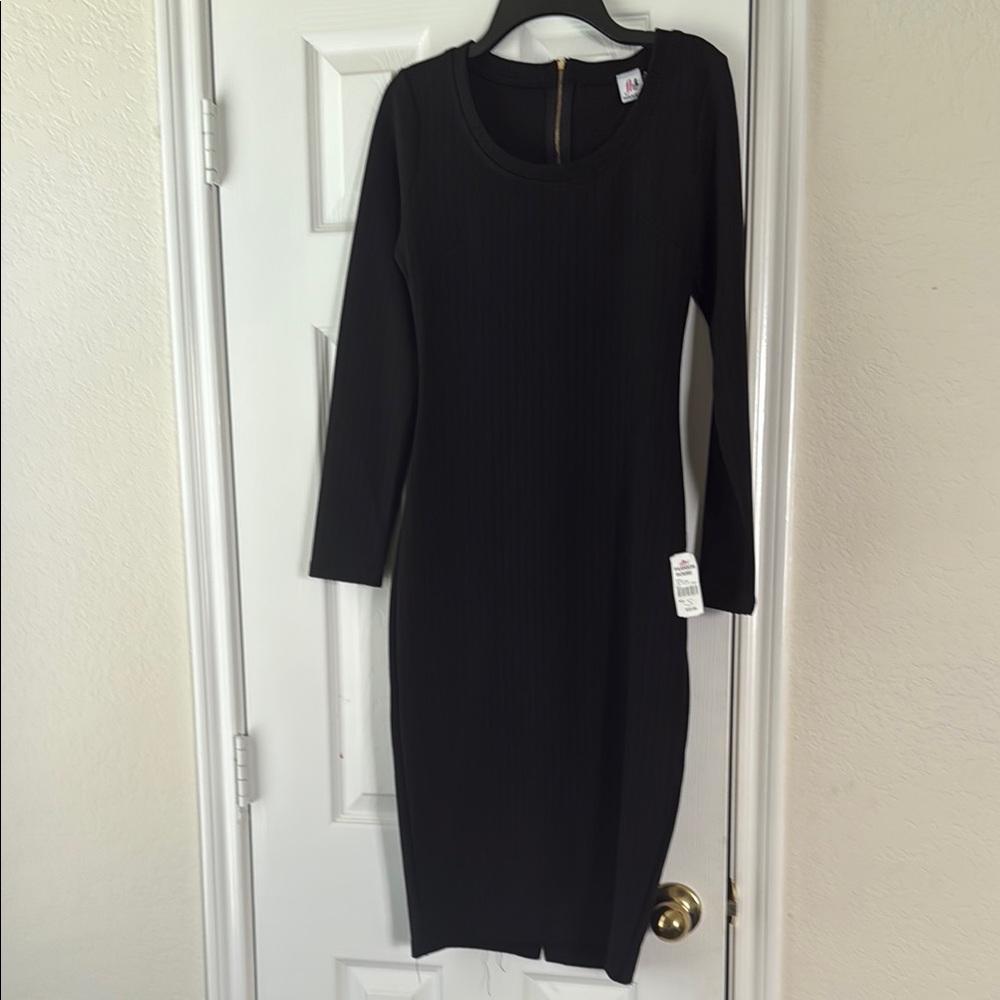 Black Bodycon Long Sleeve Scoop Neck Dress